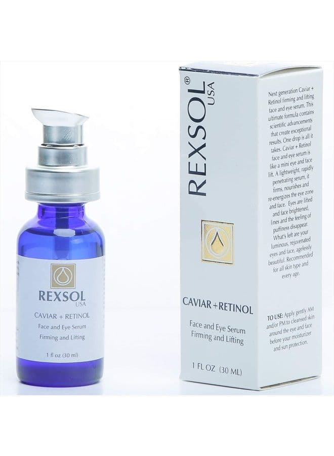 CAVIAR + RETINOL Face and Eye Serum Firming and Lifting | With Vitamin C, Vitamin E & Vitamin A | Hybrid Sunflower & Caviar Oil | Revives the tone and texture of youthful skin. (30 ml/1 fl oz)