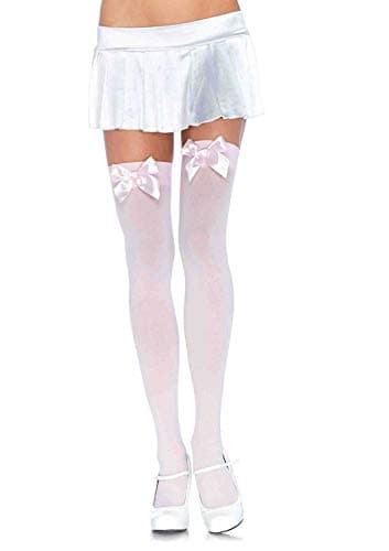 Leg Avenue womens Satin Bow Accent Thigh Highs adult exotic hosiery, Lt. Pink, One Size US