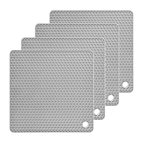 Nstezrne Silicone Trivets for Hot Dishes, Trivet Hot Pads for Kitchen, Trivets for Hot Pots and Pans, Multi Use Silicone Pot Holders Trivet Mat, Heat Resistant Mats for Countertop Set 4 Light Gray
