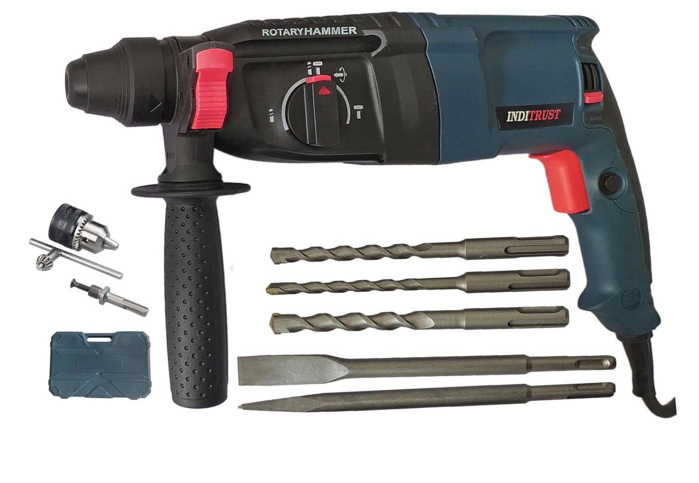 INDITRUST 1250W 26mm Electric Hammer Reversible Drill Machine With 3Pc SDS Bit DRILL CHUCK AND ADAPTOR with 6 months warranty 100% Copper Winding
