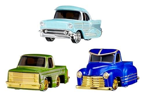 CarTuned 3 Pack Series 1 Cruizn Da BLVD Dripd 1957 Chevy Bel Air Kandy Light Blue Lowrider 1987 Chevy C10 Truck Kandy Green Lowrider 1953 Chevy Pickup Kandy Dark Blue Lowrider Diecast Ages 6