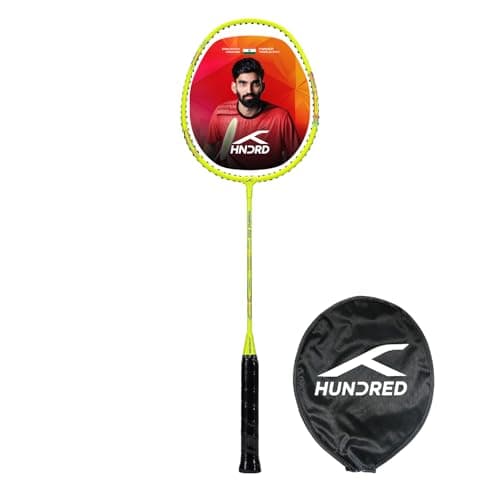 Hundred Aluminium Powertek 200 Badminton Racket with Full Cover (95G, Neon Green)