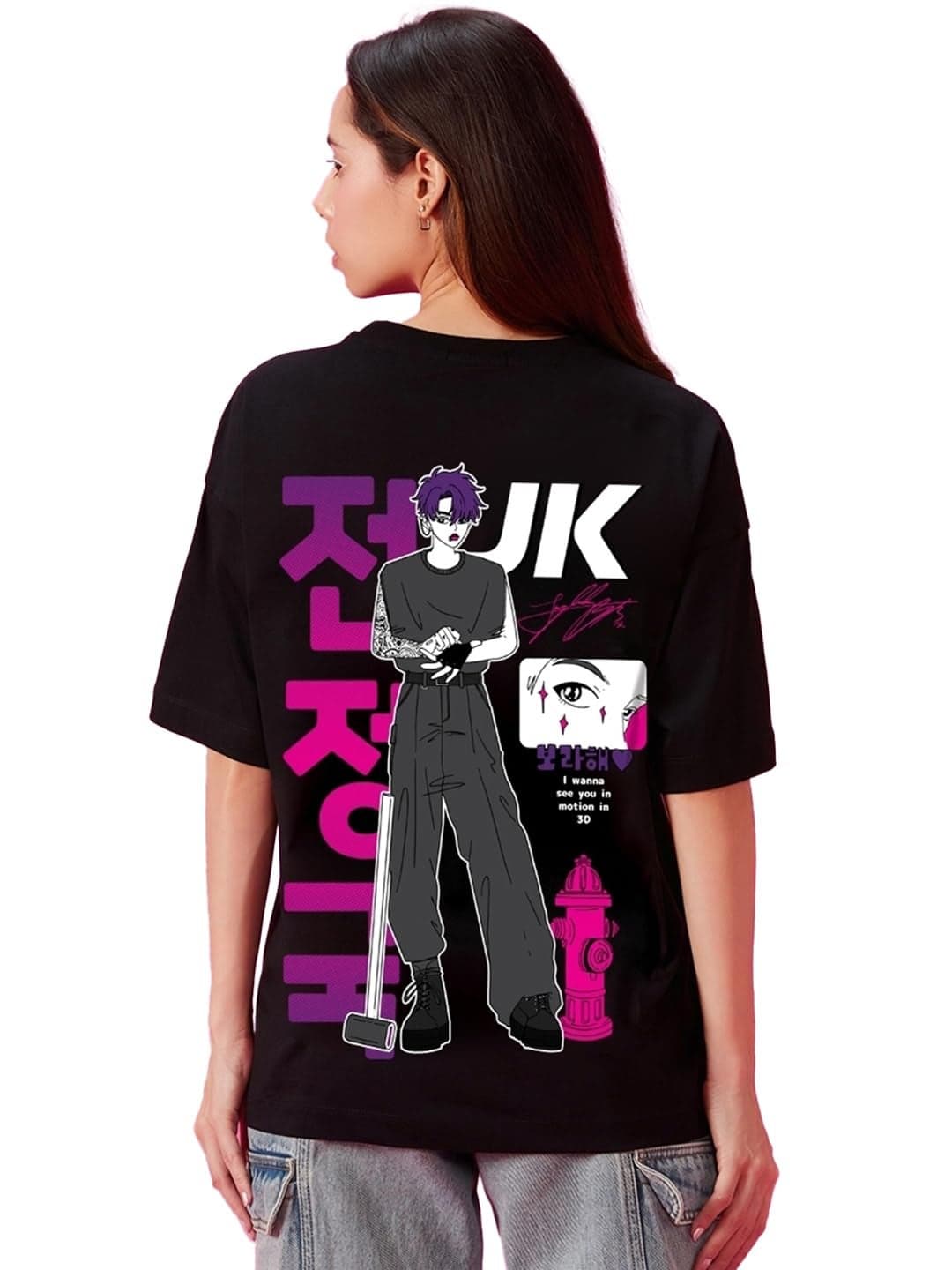 Bewakoof Women's Graphic Printed Oversized Fit T-Shirt_624711_Black_XL