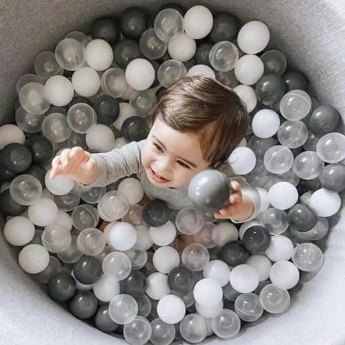 GOGOSO Ball Pit Balls for Toddlers Kids Plastic Balls for BallPit Playpen Pool Baby Play Pastel BPAFree Non Toxic Play Pastel Crush Proof Bal White Gray Clear 100pcs