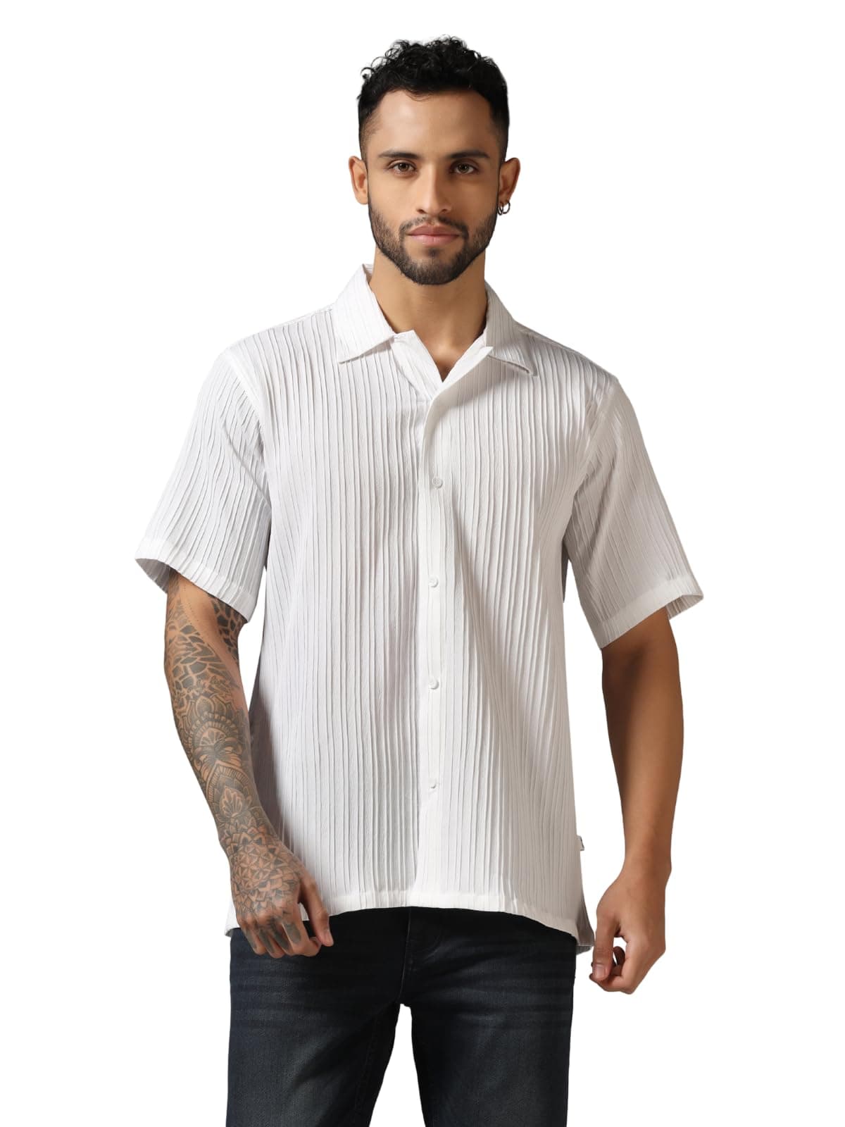 Leriya Fashion Textured Shirts for Men||Regular Fit Casual Shirt for Men||Shirt for Men||Men Stylish Shirt||Men Fancy Shirt||Men Half Sleeve Shirt||Plain Shirts for Men||Shirts(X-Large,White)