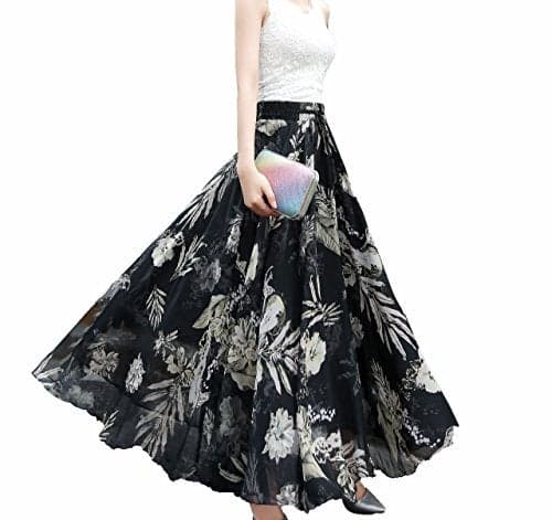 Afibi Womens Blending Chiffon Retro Long Maxi Skirt Vintage Dress (X-Large, Pattern 139)