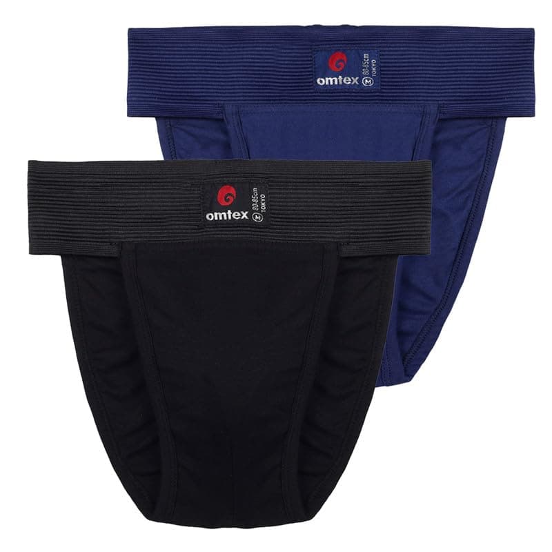omtex - Men’s Department, Interlock Cotton Fabric High Rise Supporter - Athletic Tokyo Back Covered Stretchable Underwear, Solid Pattern, Black and Navy Blue - 2XL, Pack of 2