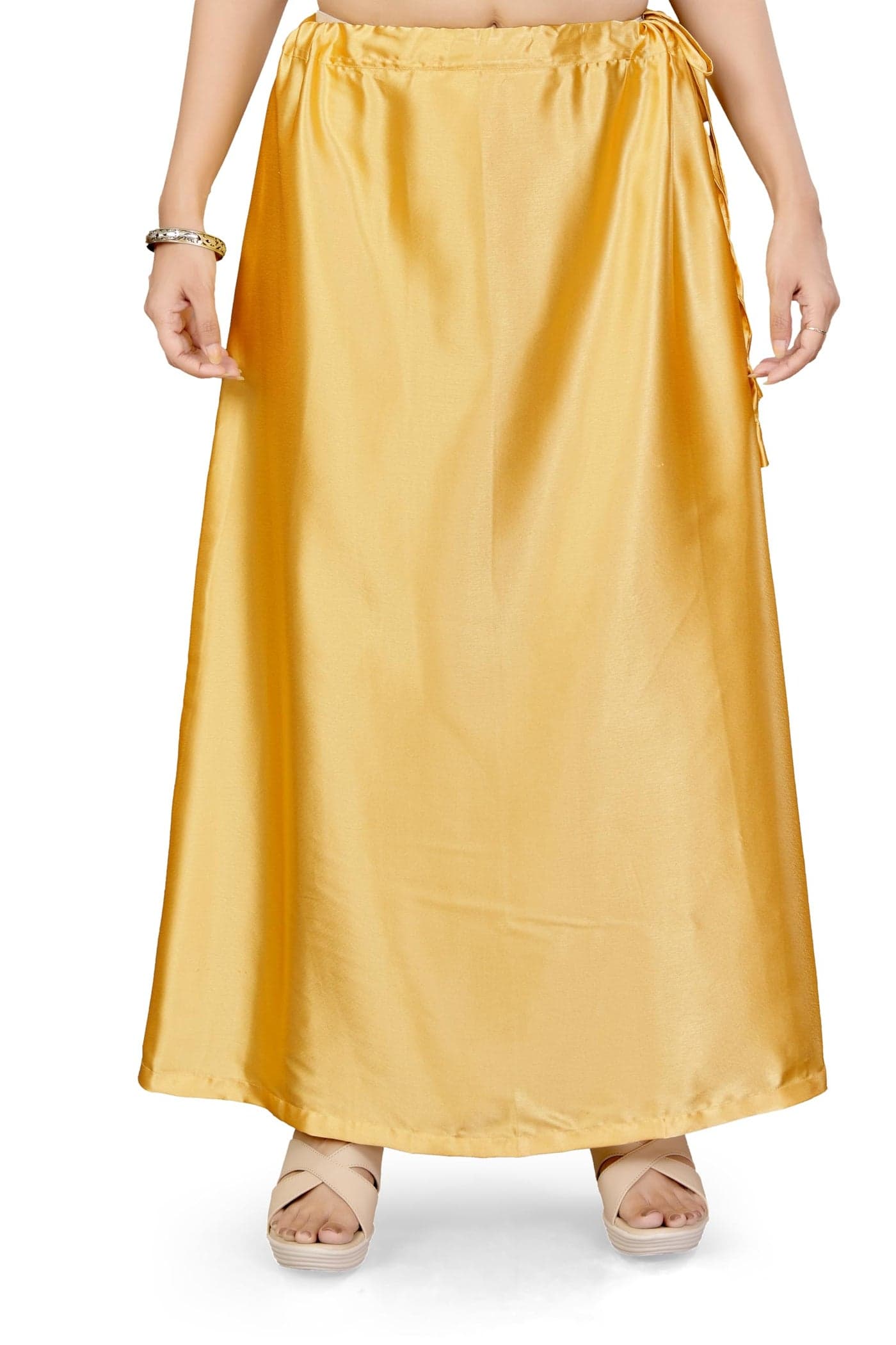 Madhu Fashion Women's Satin Saree Petticoat Saree Underskirt (Metallic Gold, 2XL)