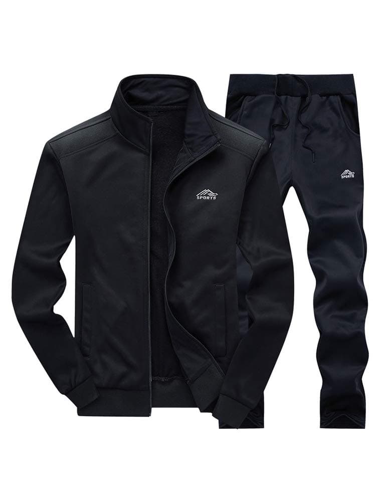 PASOK Men's Casual Tracksuit Long Sleeve Full Zip Running Jogging Sweatsuit Athletic Sports Set Black XL