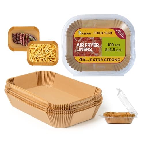 Katbite Air Fryer Liners Disposable 100PCS 8x55 Rectangle Liners for Air Fryer Basket Thick Air Fryer Parchment Paper Liners for Ninja Dual Airfryer Accessories DZ201 DZ401 FG551