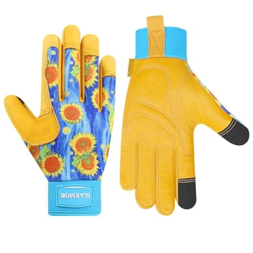 SLARMOR Leather-Gardening-Gloves for Women - Thorn-Proof Work-Gloves with Touch Screen for Weeding, Digging, Planting, Pruning Yard Gloves,Well-Designed Gardening Gifts for Women Gardeners-Medium