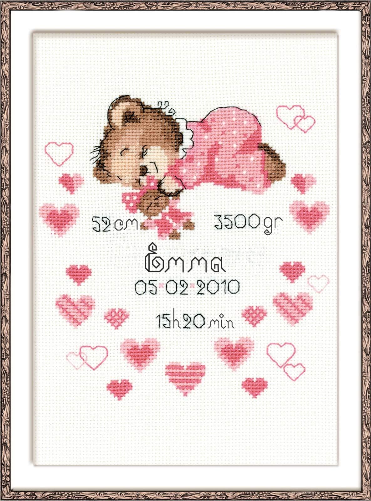 RIOLIS Girls Birth Announcement 1123 Cross Stitch Kits 7X95 Cross Stitch Kits for Beginners Advanced Crossstitching Kits Adult Counted Stitching Kits Embroidery Kit