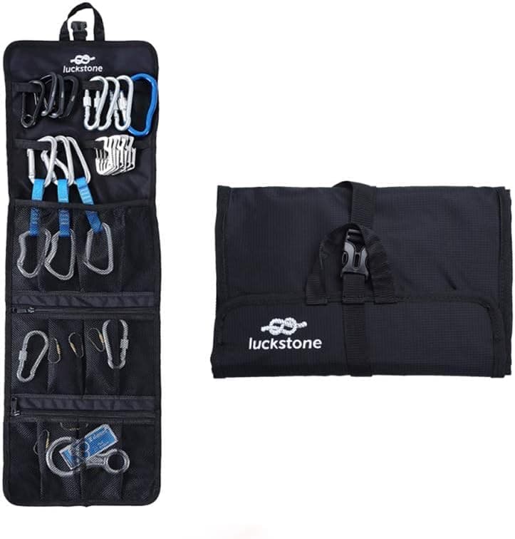 Mollytek Rock Climbing Gear Storage Bag Foldable Waterproof Roll Up DRing Climbing Quickdraw Hanging Tool Equipment Gear Carabiner Organizer Collection Bag Carry Pouch 420D Oxford Cloth