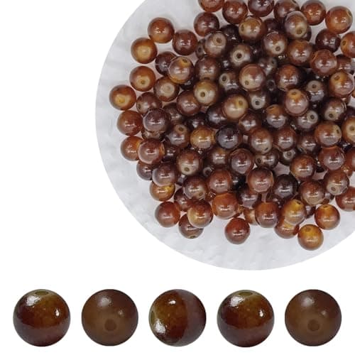 PAMIR TONG 400pcs 8mm Coffee Round Glass Beads for Bracelet Pretty Smooth Loose Beads for NecklaceEarringJewelry MakingHome Decor and DIY Crafts Projects