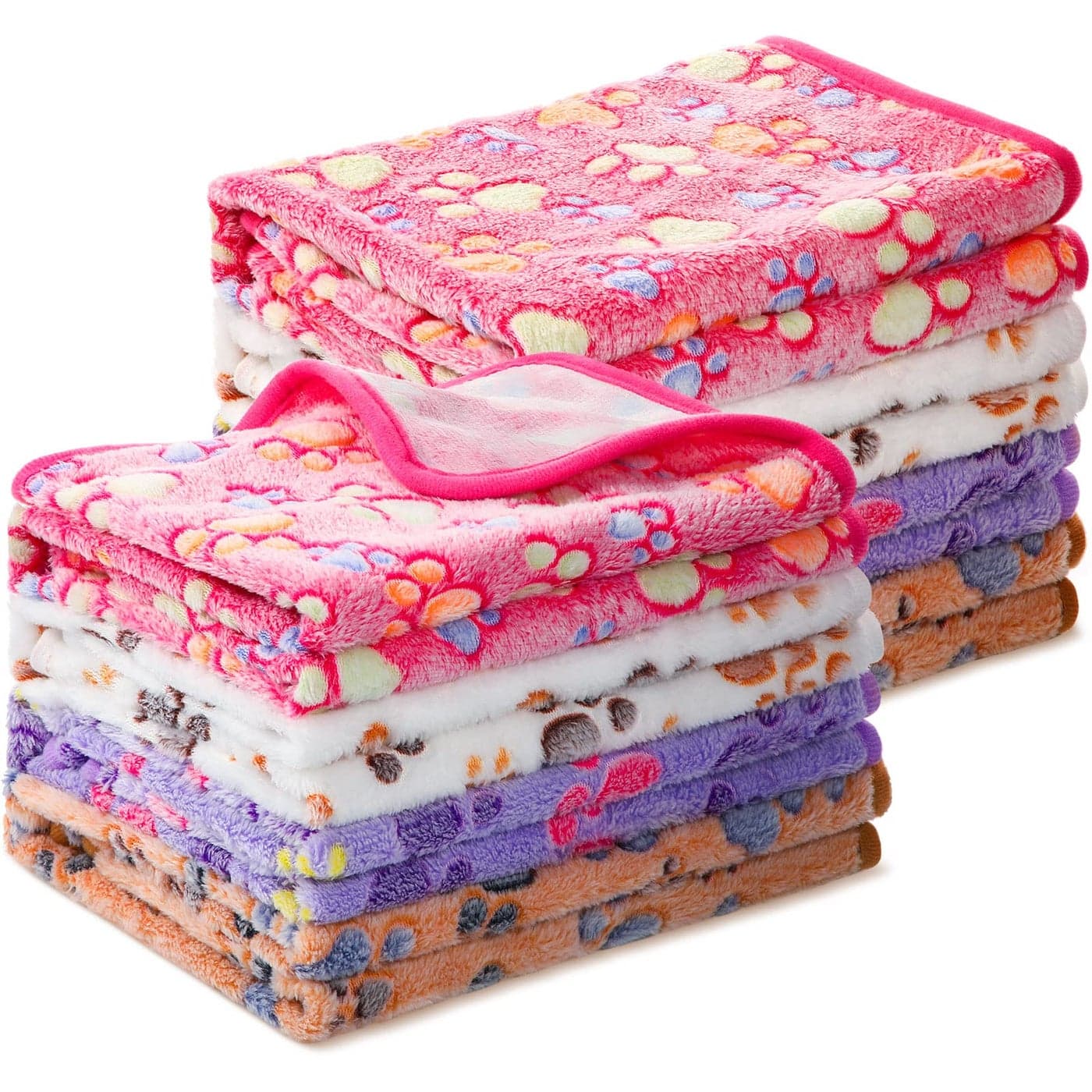 Tegeme 8 Pcs Fleece Dog Blankets for Small Dogs Cat Soft Coral Velvet Warm Sleep Mat Fluffy Dog Paw Print Blanket for Kitten Doggy Small Animal24 x 16 InchMixed Color