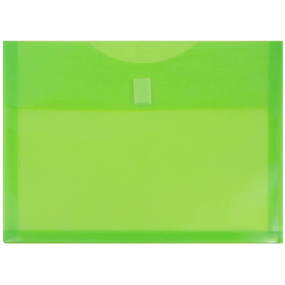 JAM PAPER Plastic Expansion Envelopes with Hook Loop Closure Letter Booklet 9 34 x 13 with 1 Inch Expansion Lime Green 12Pack