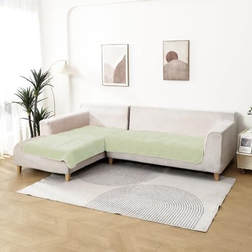HOKIPO Luxury Plush Sofa Cover L Shape, Pastel Green (GRN-NEW5034-6)
