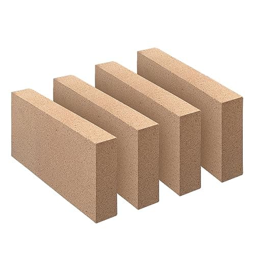 Fire Bricks, Food Grade Woodstove Firebricks, 3000F, Size 9″ x 4-1/2″ x 1-1/4″, 4-Pack, Insulating Fire Bricks, Clay Firebricks Replacement for Wood Stoves, Fireplaces, Fire Pit, Kiln, Pizza Oven