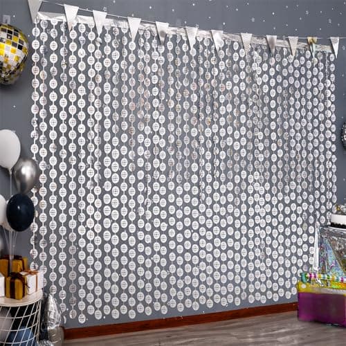 MENSTARSI Disco Party Decorations, 2 Pack Disco Ball Photo Booth Props, 3.3x6.6 ft Silver Foil Fringe Curtains Photo Backdrop for The 70s 80s theme Last Disco Bachelorette, Decades, Taylor Party Decor