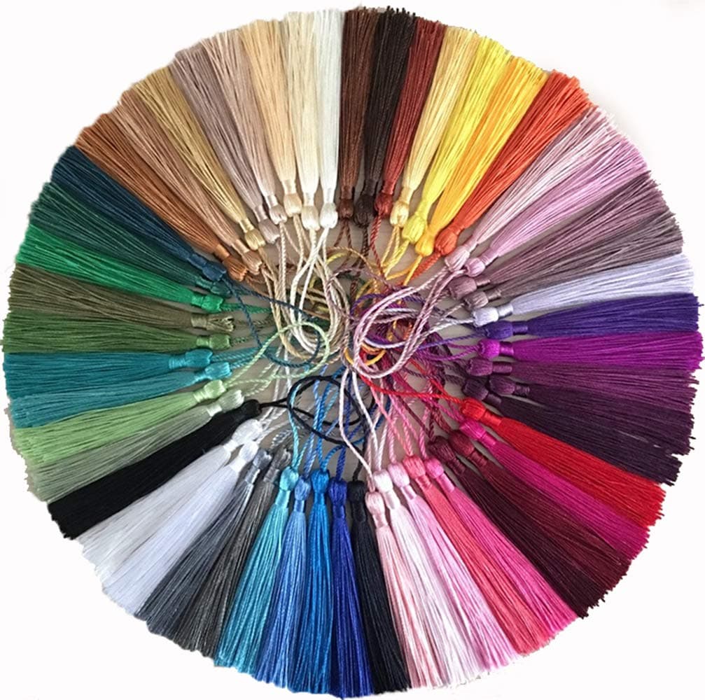 VEYLIN 100Pcs Small Craft Tassels Handmade Mini Silky Bookmark Tassel with Loop for Jewelry Making 13cm511 in