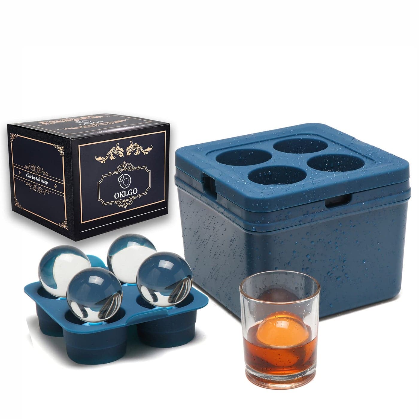 Clear Ice Ball Maker Tray 2 Inch Ice Cube Maker Mold4 Cavity Large Clear Ice Ball Silicone Tray Crystal Clear Ice Sphere Maker Mold for Whiskey and Cocktail
