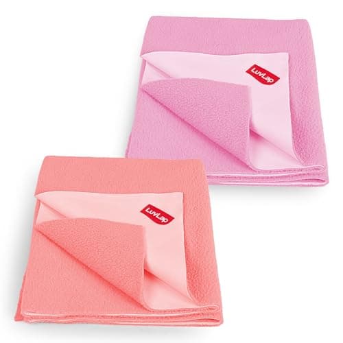 LuvLap Instadry Waterproof Baby Dry Sheet, Medium Size 70x100 cm, Extra Absorbent Quick Dry Sheet for New Born,Toddler, Anti-Piling Fleece for Baby, Bed Protector, Pack of 2, Salmon Rose & Baby Pink