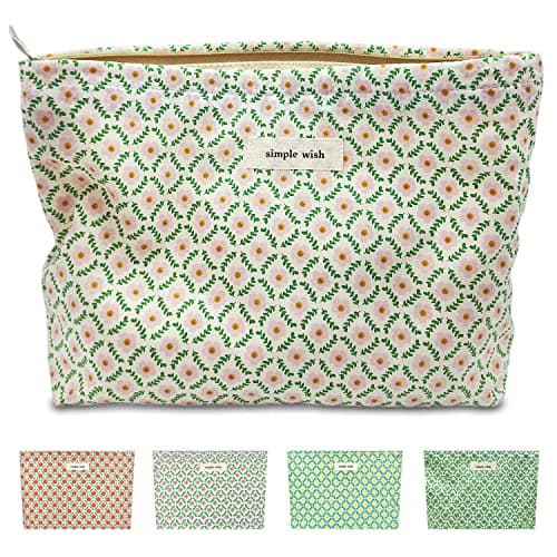 STARDW Aesthetic Floral Makeup Bag Cute Small Cosmetic Bags for Women Girls, Travel Toiletry Bag Large Capacity Zipper Makeup Pouch, Purse Organizer Pouches