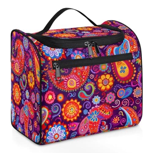 cfpolar Mandala Paisley Flower Toiletry Bag for Women Hanging Travel Toiletry Bag Waterresistant Cosmetic Makeup Organizer for Toiletries and Cosmetics Bathroom Shower Bag with Handle and Hook
