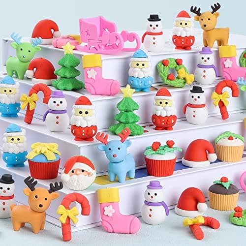 Kleeblatt 3D Assemblable Christmas Erasers 45 PCS Santa Claus Reindeer Snowman Christmas Tree Creative Gifts for Children