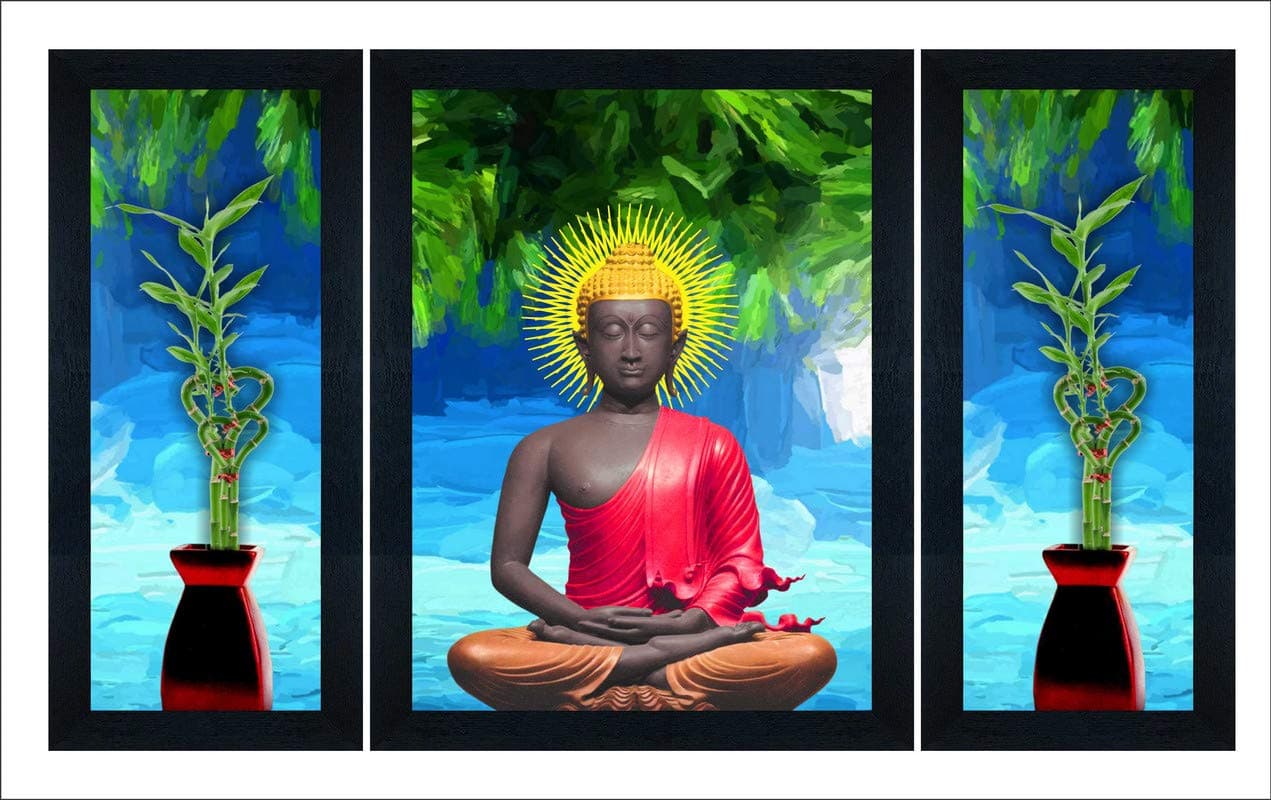 SAF paintings UV Textured ' Buddha ' Framed Painting 22.5 inch X 13.5 SANFSA1007