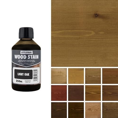 Littlefair's Wood Stain Water Based - 8.5oz/250ml - Indoor Furniture Stain Light & Dark Finishes - Special Non Toxic & Eco Friendly Formula - Wood Stain for Crafts - Color: Light Oak
