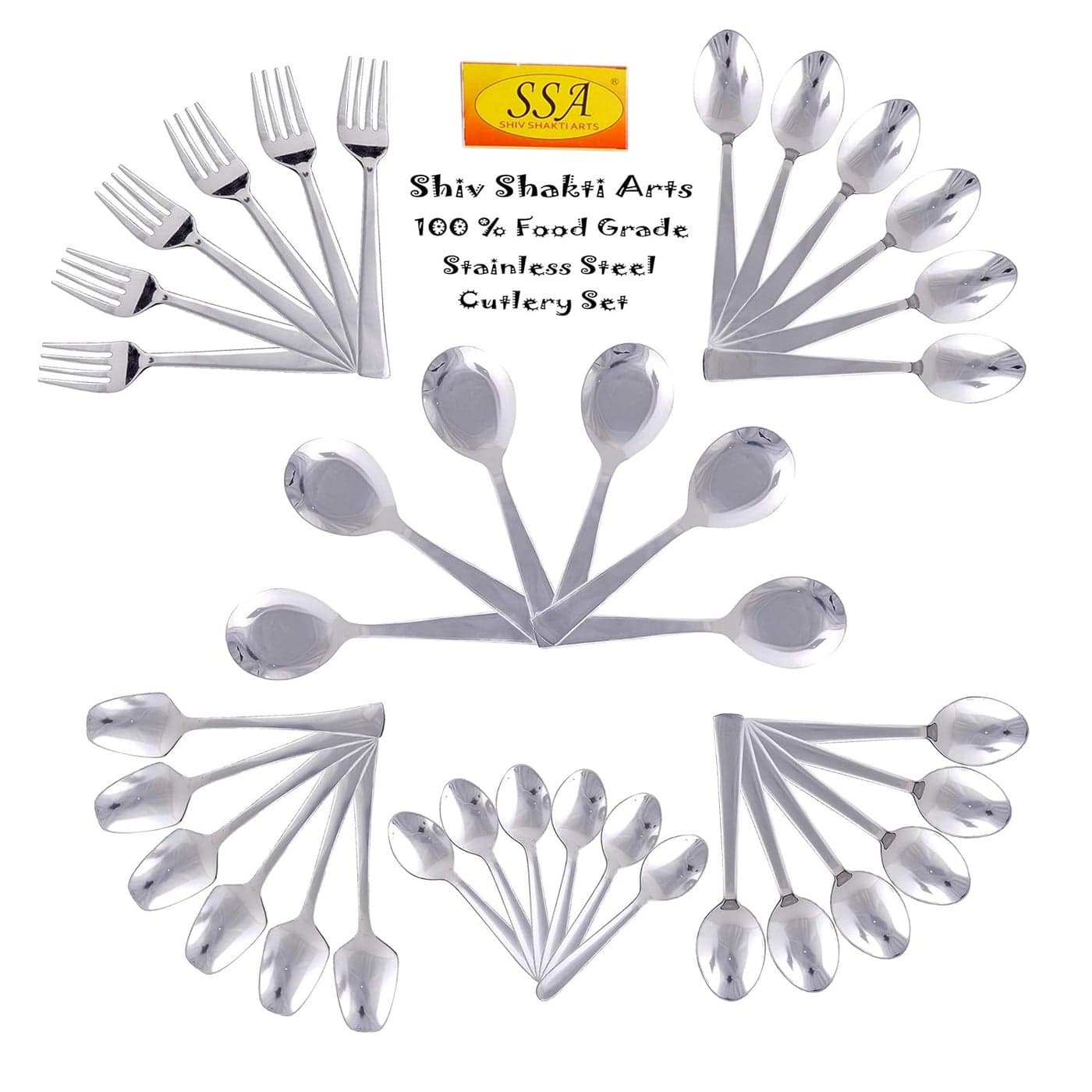 SHIV SHAKTI ARTS Table Serving Purpose 6 Stainless Steel Tea SpoonSilver 13 CM