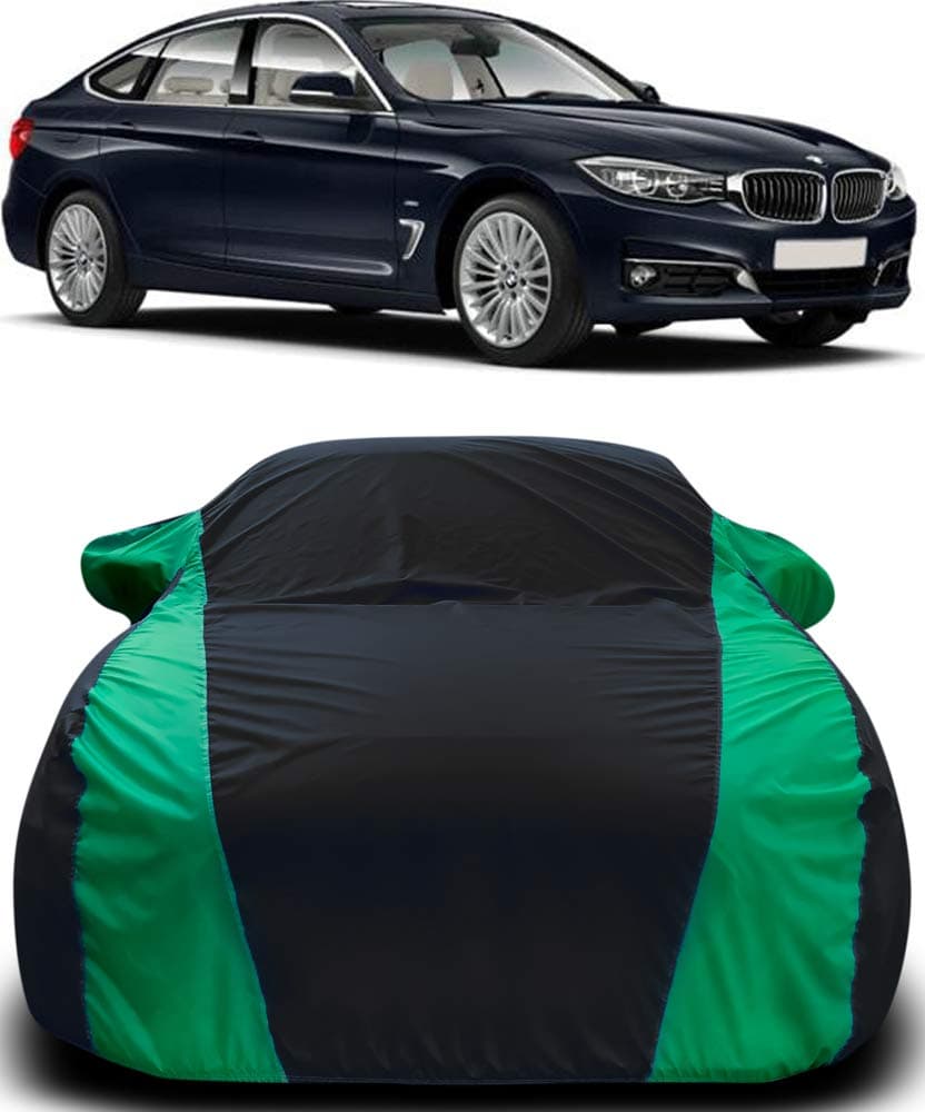 MOTROX Car Cover Compatible with BMW 3 Series with Mirror Pocket Triple Stitched Bottom Elastic Water Resistant UV Protection & Dustproof Car Cover-Black & Green