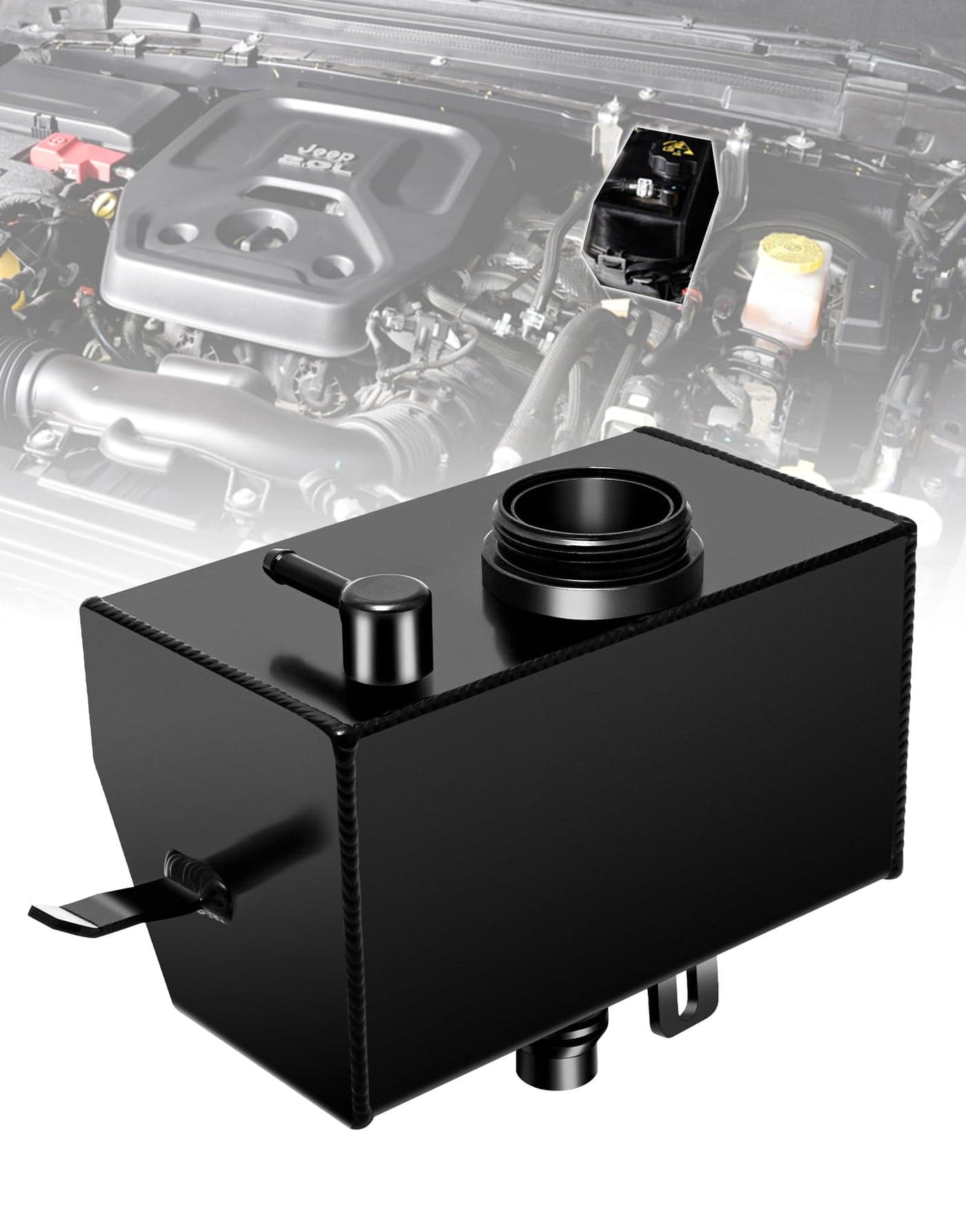 Aluminium Alloy 68364312AC Coolant Reservoir Tank, Front Engine Coolant Expansion Tank Compatible with Jeep Wrangler JL JLU 2018-Present, Gladiator JT 2.0&3.6L 2020-Present Coolant Expansion Bottle