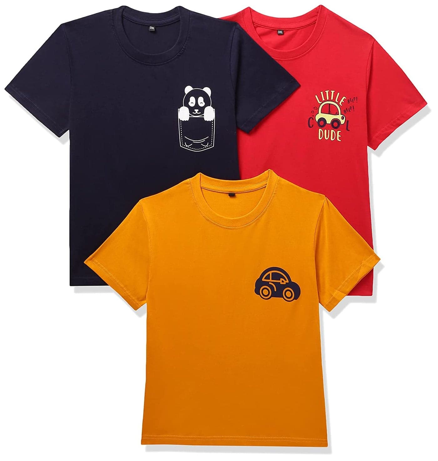 T2F Boy's Cotton Solid Regular Fit T-Shirt (Pack of 3)