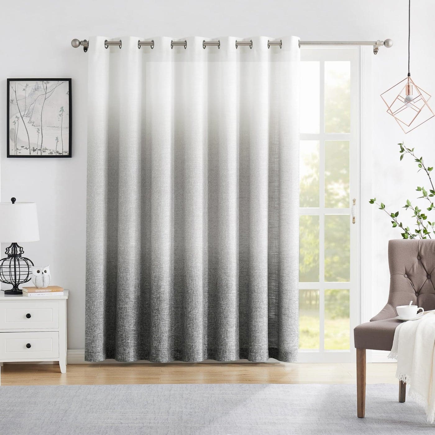 Ombre Light Filtering Door Curtain 100 Extra Wide Gradient Print on Rayon Blend Fabric Window Treatment for Sliding Patio Door with 14 Grommets Cream White to Light Gray 100 x 95 1 Panel