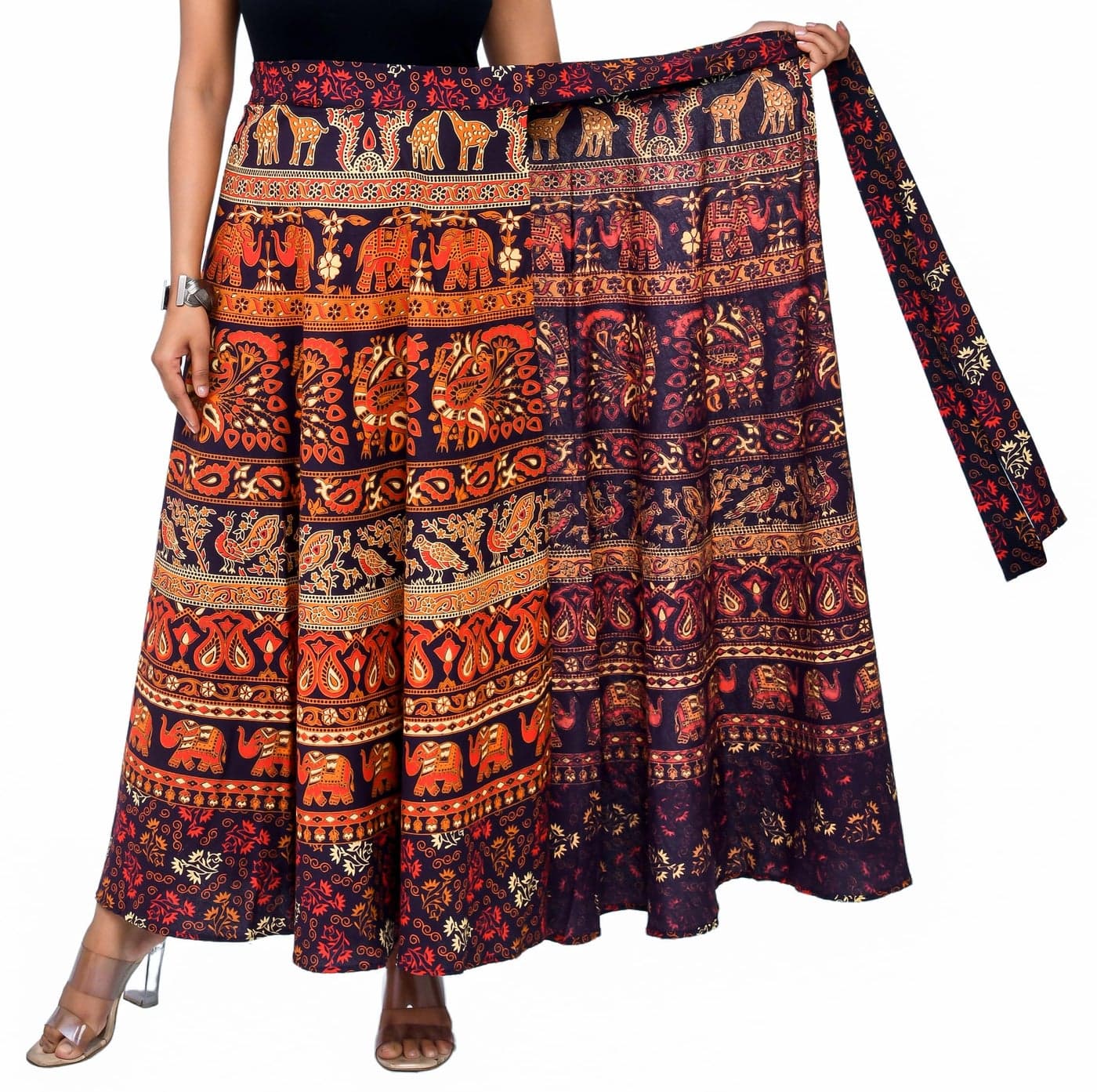 SAMJHI Premium Cotton Wraparound Skirt for Women (Coca, Free Size)
