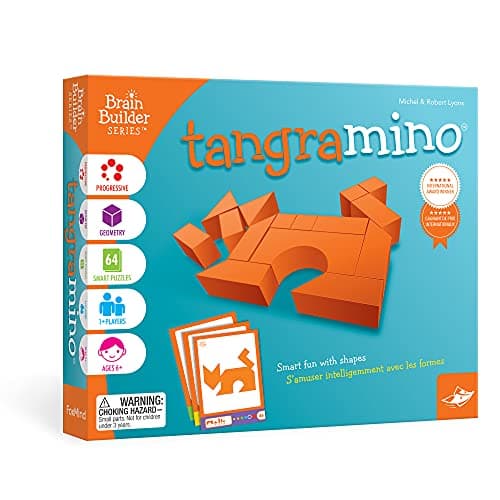 FoxMind Games Tangramino Spatial Logic and Visualization Game Smart Fun with Shapes 64 Smart Puzzles to Work Through 6 Levels of Complexity Develops STEM Skills 1 Players for Ages 6 and up