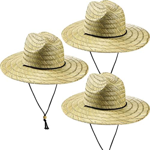 3 Pcs Men's Classic Straw Hat Summer Sun Beach Hat Wide Brim Sun Outdoor Hats for Men and Women (Natural Color)