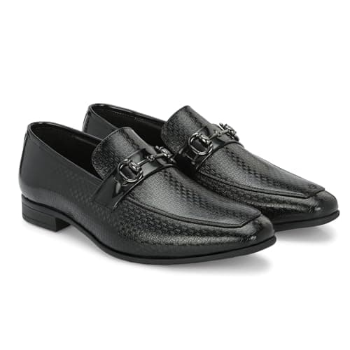 San Frissco Men Formal Slip-On Loafers - Anti-Slip PU Leather for Office,Fashionable TPR Sole - Black,6 UK