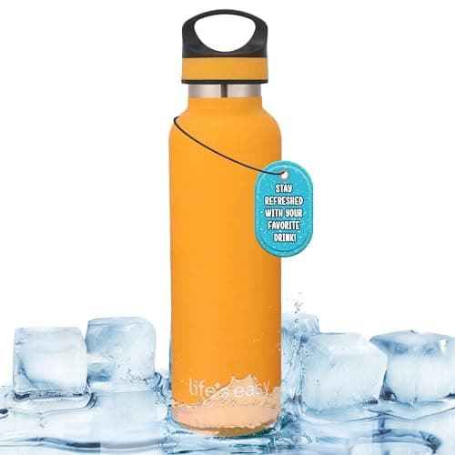 LIFE'S EASY Insulated Sports Water Bottle with Lid. Stainless Steel Vacuum Double Wall Thermo Flask for Hot and Cold Drinks, Simple Metal Hydro Canteen Travel Bottle for Men & Women - 20 oz (Yellow)