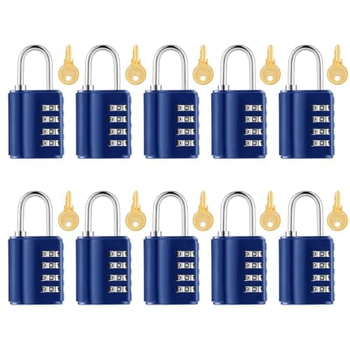 Kenning Combination Padlock 4 Digit Combination Lock with Keys Locker Resetable Security Outdoor Waterproof Gate Lock for School Sports Gym Locker Employee Fence CaseSapphire10 Pcs