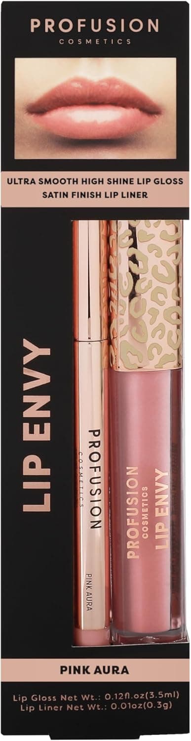 Profusion Cosmetics Lip Envy Pink Aura Lip Gloss Liner Set Smooth Application Rich Pigment Lightweight Feel VeganFriendly and NonSticky