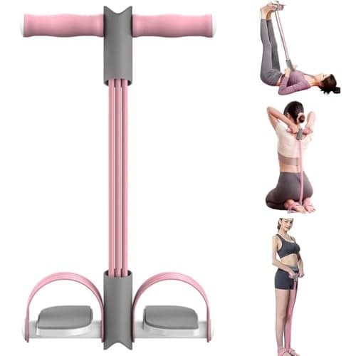 Optifit® 6-Tube Elastic Yoga Pedal Puller Resistance Band, Fitness Tension Rope with Wider Pedal, Pull Reducer Training Bands, Leg Exercise Equipment, Stretching Band for Abdomen/Waist/Leg, Pink