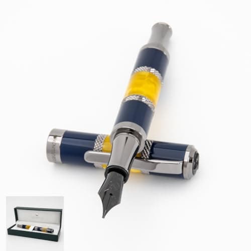 Monteverde USA Regatta Sport Fountain Pen in BlueYellow and Carbon Fiber Medium Nib Luxury Refillable Pen with Gunmetal Accents Premium Gift