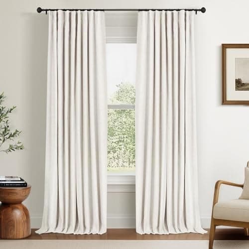 INOVADAY 100 Blackout Curtains for Bedroom Black Out Curtains 84 Inch Long Clip Rings Linen Blackout Drapes Thermal Insulated Room Darkening for Living Room 2 Panels BeigeW50xL84