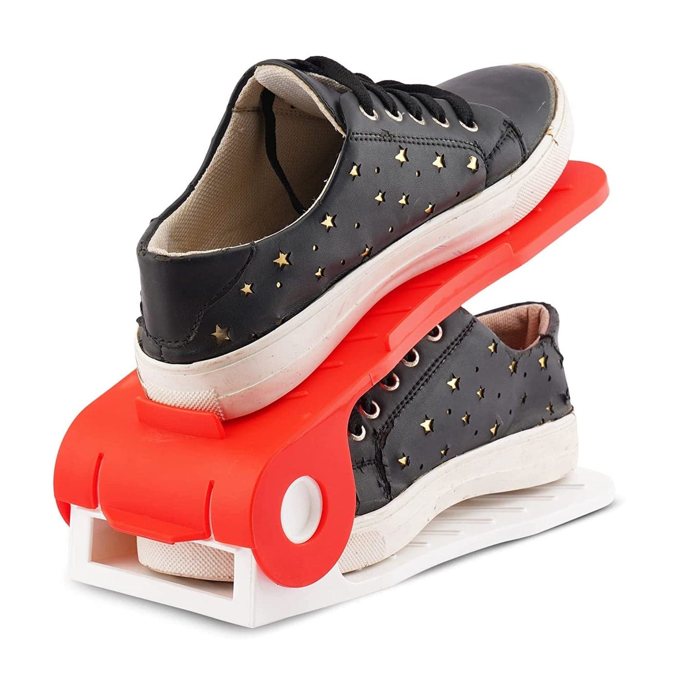 JEYANG Adjustable Polymers Plastic Double Layer Shoe Organizer Space Saving Shoes Rack Holder Suitable for All Footwear Red