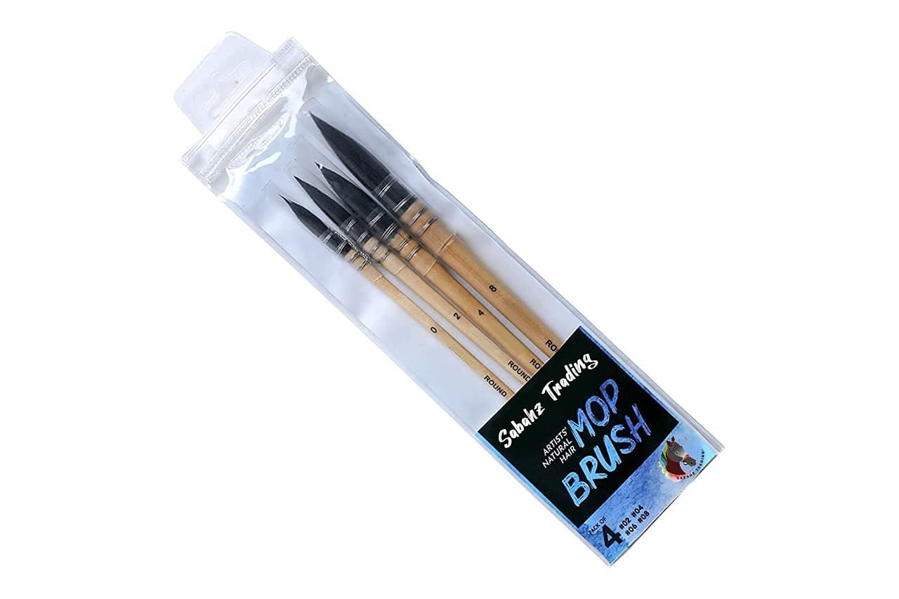 Sabahz Trading Artists Natural Hair MOP Brush Set of 4 (0, 2, 4, 8)(Wood)