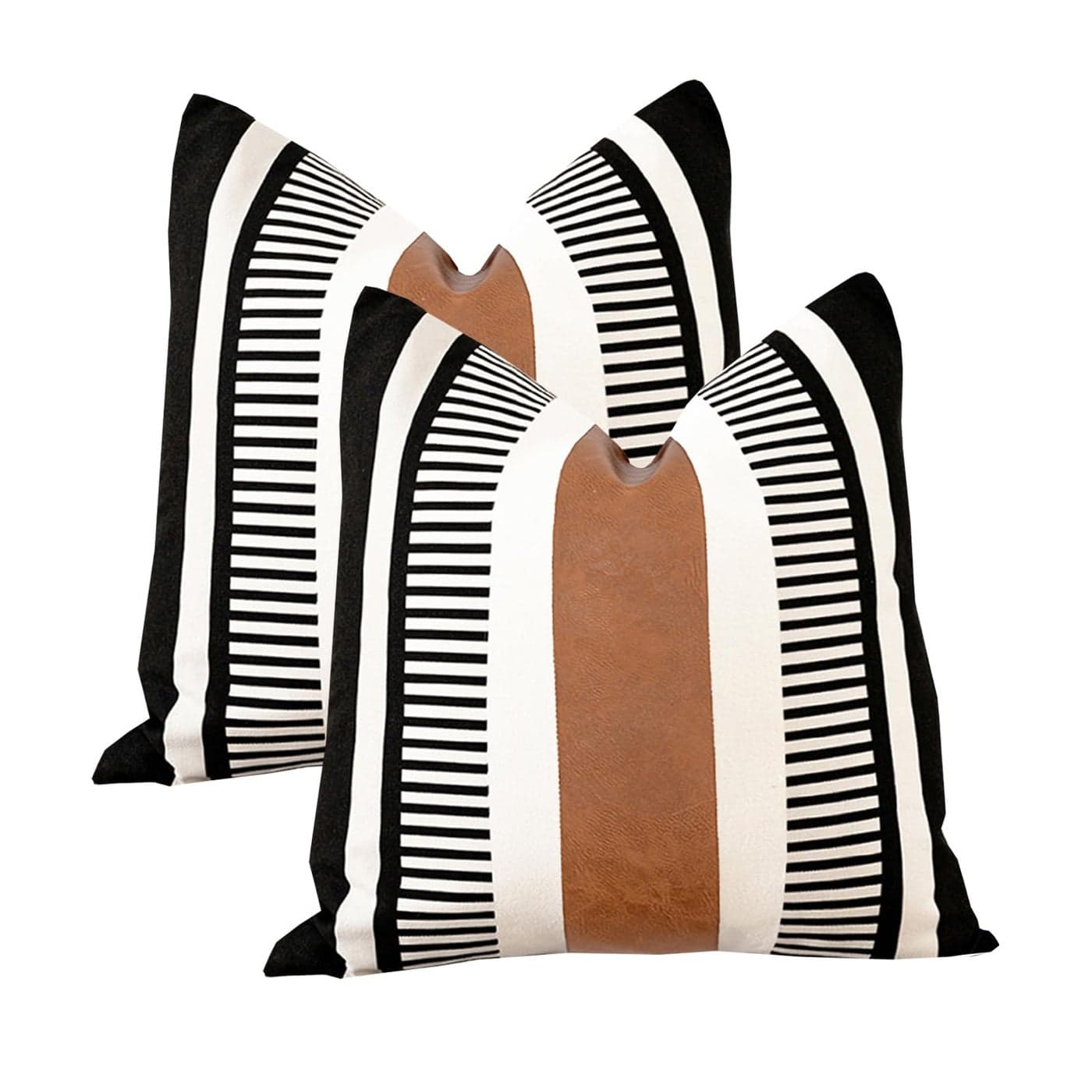 Vfuty Set of 2 Farmhouse Stripe Throw Pillow Covers 26x26 Large Accent Cushion Cover Black and White Faux Leather Decorative Pillowcase for Sofa Couch Chair Bedroom Modern Decor