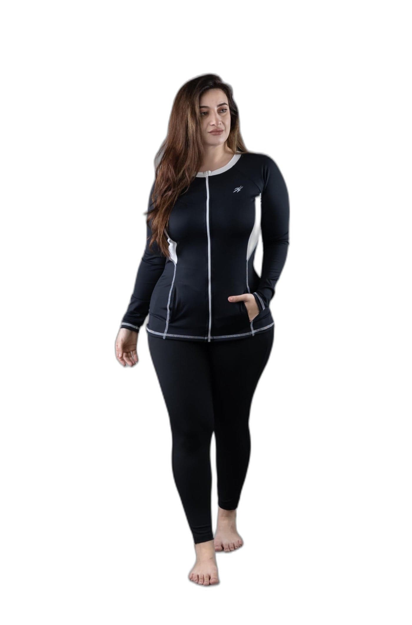 Keepfit Women's Longsleeves Zippered Padded Rashguard 2-Piece Plus Size Swimset |Swimming Suit for Women